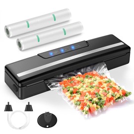 Kosiant Vacuum Food Sealer Machine, Vacuum Sealer Machine for Food Preservation, Compact Vacuum Packing Machine with Roll Vacuum Bags, Cutter, Dry & Moist Food Modes and Led Indicator Light, Black