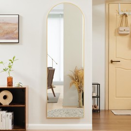 Sweetcrispy 59"x16" Arched Full Length Mirror Full Body Floor Mirror Standing Hanging or Leaning Wall Mirror with Stand Aluminum Alloy Thin Frame for Bedroom Cloakroom, Gold