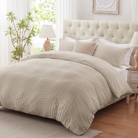 cozyide Linen Duvet Cover Full Size, 3 Pieces Bedding Duvet Covers, Soft Breathable Seersucker Duvet Cover Set with Zipper Closure and Corner Ties (1 Duvet Cover 80"x90" + 2 Pillow Shams 20"x26")