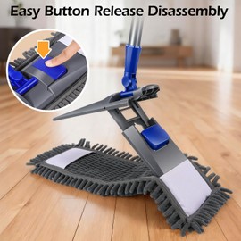 MASTERTOP Microfiber Mop for Floor Cleaning, Flat Dust Mop for Home and Kitchen, Adjustable Stainless Steel Handle with 4 Washable Pads&1 Cleaning Scrape for Hardwood, Vinyl