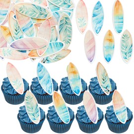 Ephlyn 54Pcs Edible Surfboard Cupcake Toppers Wafer Paper Surfboard Mini Accents for Swimming Pool Summer Beach Party Luau Birthday Baby Shower Party Supplies Blue Pink Yellow
