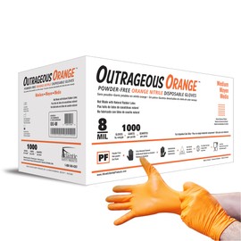 Atlantic Safety Products Outrageous Orange Heavy-Duty Disposable Nitrile Gloves, 8-mil, Latex and Powder Free, Orange, Medium, 1000-Ct