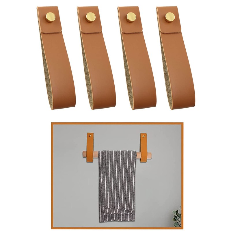 ZZLZX 4PCS Artificial Leather Strap Hangers Wall Mounted Leather Hooks,