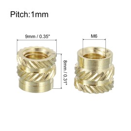QUARKZMAN Knurled Insert Nuts, Pack of 25 M6 x 8 mm L x 9 mm Diameter 3D Print Brass Nuts Female Threaded Inserts Brass Heat Set Embedding Nuts