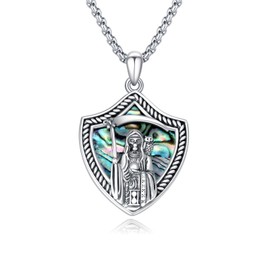 925 Sterling Silver Santa Muerte Necklace for Men Vintage Grim Reaper Holy Death Pendant Santa Muerte Amulet Charm with Adjustable Rolo Chain