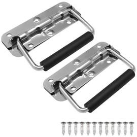 Bonsicoky 2 Pcs 4.33" Spring Loaded Handle with Rubber Grip, Surface Mount Chest Handle for Trunks Crates Storage Boxes, Silver