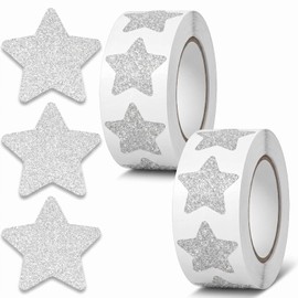 1000 Pcs Silver Star Stickers, 2 Sticker Roll Glitter Star Stickers, 1 Inch Self-Adhesive Small Stars Sticker, Removable Tiny Stars Stickerr for Business Crafts