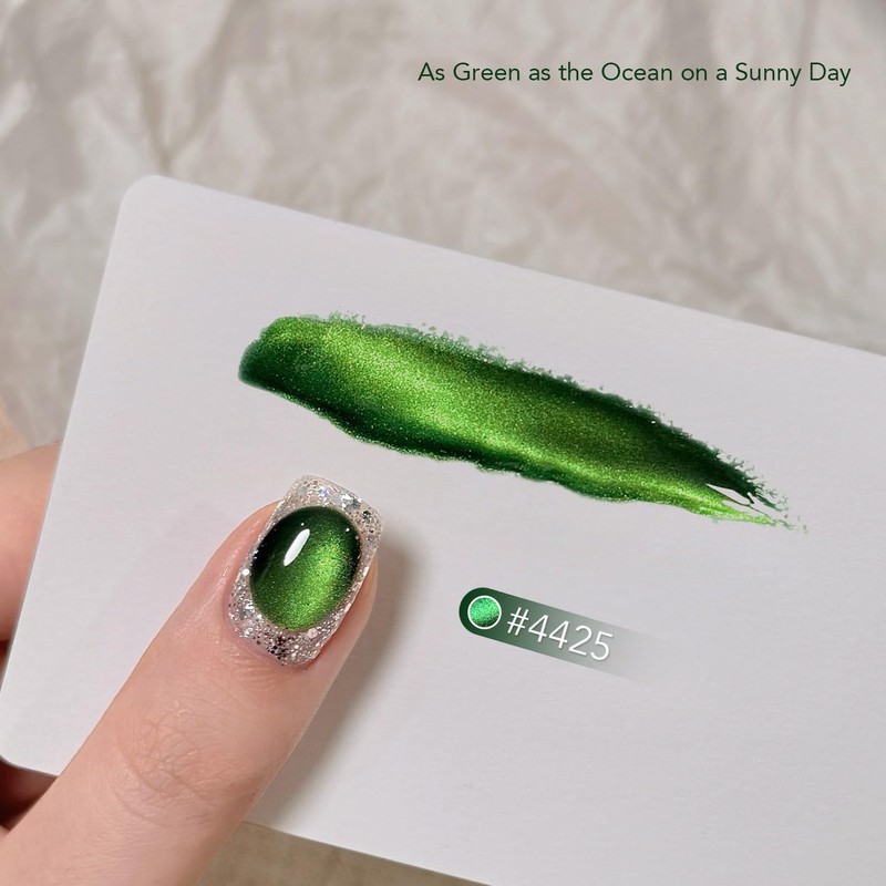 Green Cat Eye Gel Nail Polish, 16ml Holographic Glitter Gel
