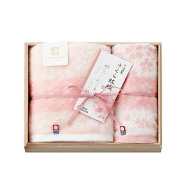 Imabari Towel, Imabari Kimono Sakura Crest Weave Towel Set, Gift, Set of 2, Face Towel x 1, 13.4 x 29.5 inches (34 x 75 cm), 13.4 x 13.4 inches (34 x 34 cm), Cherry Blossom Dye, Made in Japan