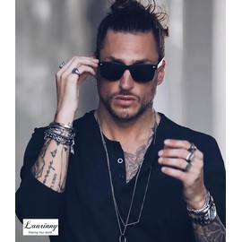 Laurinny Vintage Retro Round Sunglasses for Men Women Classic Circle Sun Glasses Tinted Fashion Shades, Black Fram/Grey Lens, Medium