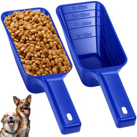 Aosnare 2 Cup Dog Food Scoop(2 Pack), Plastic Pet Food Scoop with Measuring Lines for Accurate Pet Food Portions,Dishwasher Safe (Blue)
