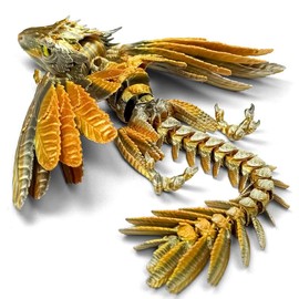 SGYYSG Feathered Wyvern Dragon,3D Printed Dragon, Articulated Dragon with Wings, 3D Printed Toys, Desktop Pet - Perfect for Fantasy Enthusiasts (Gold Silvery)