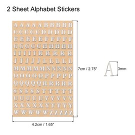 sourcing map 2 Sheets Letter Resin Stickers 3D Small A to Z Silver Mini Alphabet Sticker Metallic Sparkle Alloy Uppercase for Resin Nail Scrapbooking 3mm