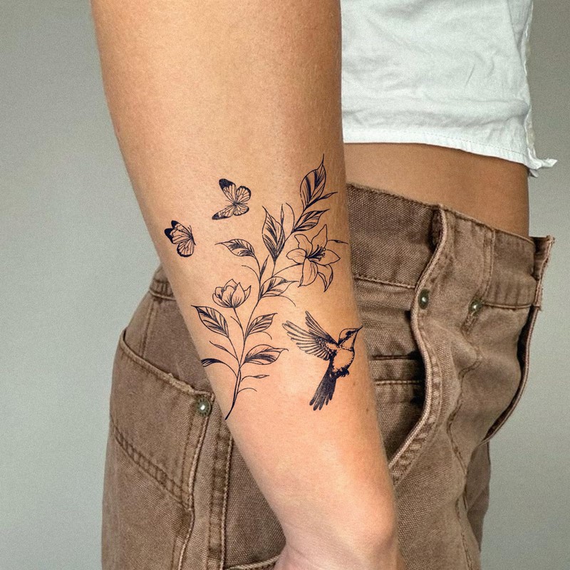 UBICA Semi Permanent Tattoo, 2 Sheets Hummingbird Tattoo(Lily Leaves), Lasts