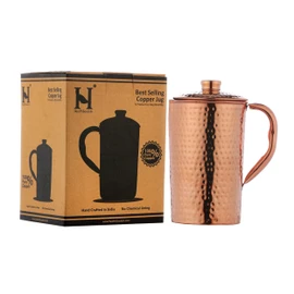 HealthGoodsAU - Pure Copper Hammered Water Jug (Pitcher) with Lid Unlined, UNCOATED and Non-LACQURED for Ayurveda Health Benefits