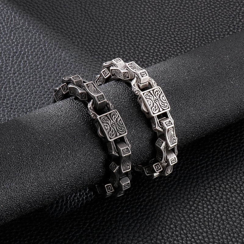 Klapgo Wave Engraved Chain Men's Stainless Steel Bracelet Black