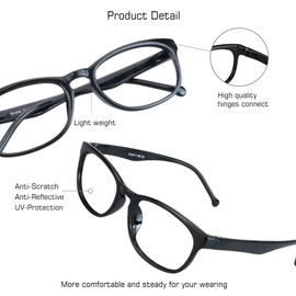 VisionGlobal Blue Light Blocking Glasses for Women/Men, Anti Eyestrain, Computer Reading, TV Glasses, Stylish Square Frame, Anti Glare (Black, 2.00 Magnification)