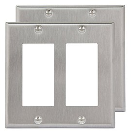 Pack of 2 Wall Plate Outlet Switch Covers by SleekLighting | Decorative Stainless Steel Look | Variety of Styles: Decorator/Duplex/Toggle/Blank / & Combo | Size: 2 Gang Decorator