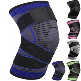 Ruilala Sports Knee Support 1 Piece Compression Knee Support Men Women Elastic Knee Sleeve Used for Meniscus Tear, Arthritis, Tendonitis, Fitness, Weightlifting Knee Warmer (Blue, XXL)