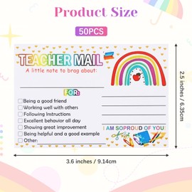 50Pcs Teacher Mail, Teacher Supplies, Rainbow Happy Postcards for Mailing, Good Behavior Incentives for Elementary Students Postcard to Send Home, Kindergarten, Elementary Classroom Must Haves