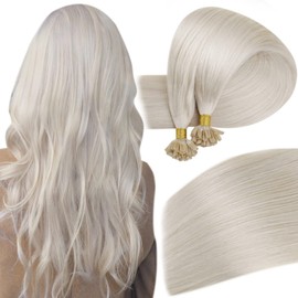 Easyouth U Tips Hair Extensions Human Hair Pre Bonded Hair Extensions White Blonde Hot Fusions Utip Remy Hair Extensions #1000 16 inch 50g/50s