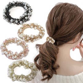 BIANHUAN Hair Elastics, Scrunchie, Hair Pony, Pearl, Bubble, Simple, Hair Accessory, Women's, Adult, Adult, Adult, Set of 4, Casual Accessories, Fashion, Stylish, Cute, Gift