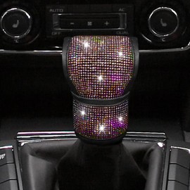 PACLVIO Bling Auto Gear Shift Knob Cover, Car Knob Gear Stick Protector, Auto Shift Gear Cover with Crystal Glitter Bling Rhinestones, Universal Vehicle Decoration Accessories for Women (Red)