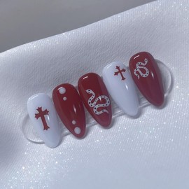 [Handmade Nail Tips] Red Snake Nail Tips - Full Square / [수제네일팁] 레드스네이크 네일팁 - 풀스퀘어
