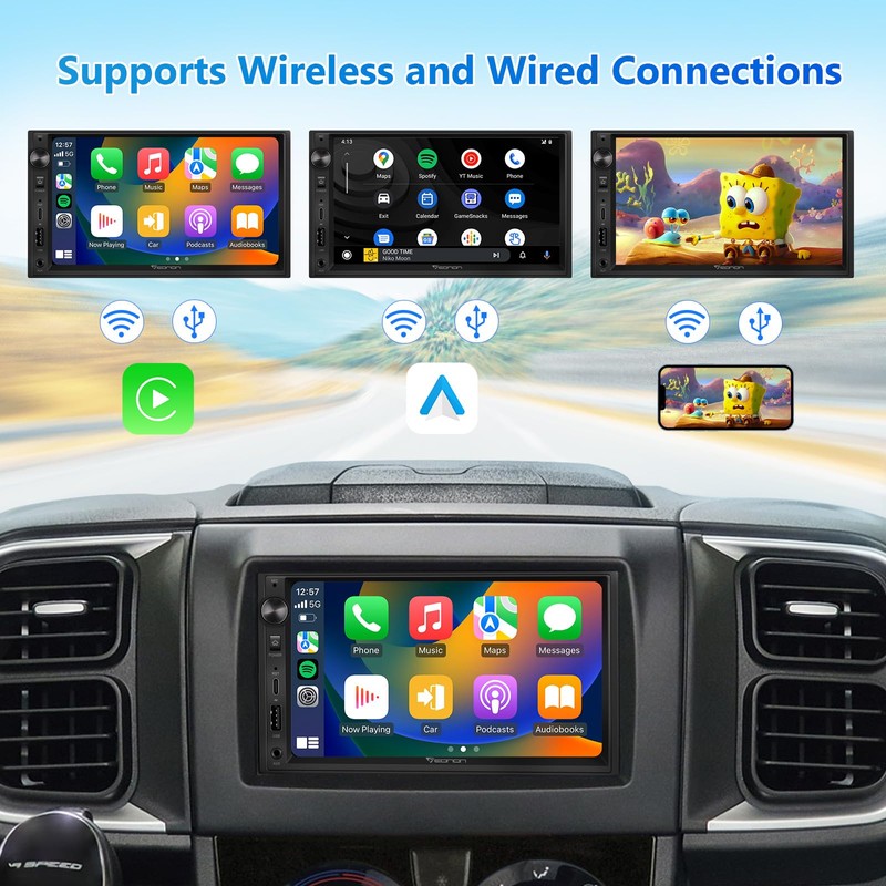 Eonon 7'' Double Din Car Stereo Wireless CarPlay & Wireless