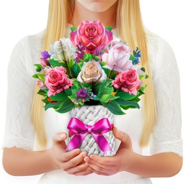 GREETING ART 3D Pop-Up Rose Card, 3D Pop-Up Bouquet, Birthday Card, Wedding Card, Anniversary Card, Valentine's Day Card, Mother's Day Card for Women, Mum and Wives