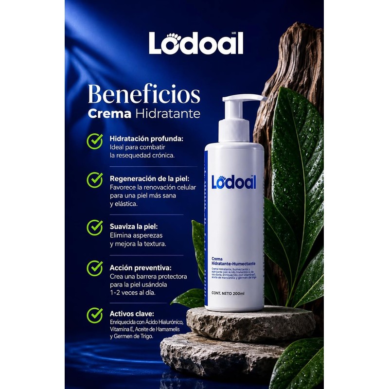 Crema para Pies Hidratante Humectante, y Piernas, Lodoal, con Ácido