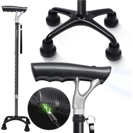 BigAlex Quad Cane Adjustable Lightweight Walking Cane Flexible-LED Handle