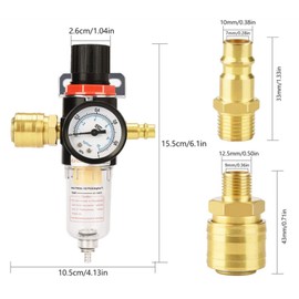 rflaueo 1/4" Air Filter Regulator Compressor with Water Separator and Quick Couplings for Compressor Filter Compressed Air Pressure Regulator Inline(U251-1)