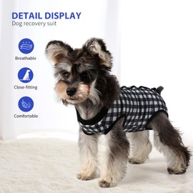 Pawcomon Dog Surgery Recovery Suit Puppy Surgical Clothes Abdominal Wounds Anti-Licking Dog Bodysuit Onesie Substitute E-Collar& Cone Black Plaid#1 S