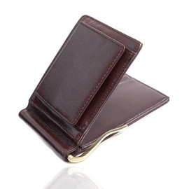 GRAV Men's Money Clip Card Case Wallet Bifold Bill Case Leather (IC Card Pocket with Hidden Pocket), Box shaped coin purse External type: brown