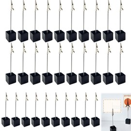 Nizirioo Wooden Photo Holder with Clips: Pack of 30 Memo Clip Holder, Photo Holder Clip, Picture Holder with Clips, Memo Clip Holder with Standing for Home Decoration, Party, Office, Wedding (Black)