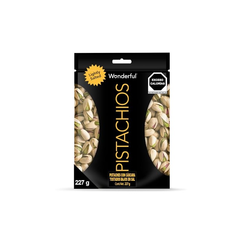 Wonderful Pistachios, Pistaches Bajos en Sal, 227g, Bolsa Resellable, Snack