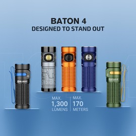 OLIGHT Baton4 Rechargeable EDC Flashlight, LED Pocket Light 1300 Lumens with Magnetic Charging Cable, Powerful Bright IPX8 Waterproof for Home, Camping and Emergencies (Orange)