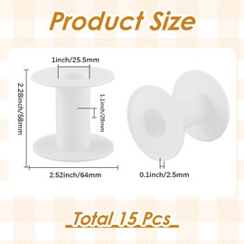 SUNNYCLUE 15Pcs 64 x 58mm Empty Spool Plastic Bobbins Bulk White Ribbon Weave Crochet Sewing Organizer Holder Chain Tape Spool for Thread Crafts Arts Stitch Supplies Embroidery Needle Yarn Women Adult