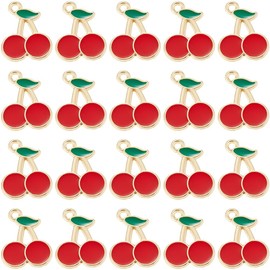 SUNNYCLUE 1 Box 60Pcs Enamel Cherry Charms Gold Fruit Charm Bulk Red Metal Alloy Fruits Food Cherries Mini Dangle Charm for Jewellery Making Charms Bracelets Necklace Earring DIY Crafts Accessories