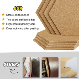 TUPARKA 8 Stück Korktafeln Hexagon Pinnwand Korkfliesen 8,2 "x 7" - 1/4" Selbstklebende Korktafeln mit 50 Reißnägeln Mini Wand Home