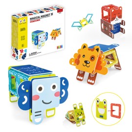Haphiz 35PCS Magnetic Tiles Animals for 3 4 5 6 7 8 Magnetic Building Blocks for Kids Magnet Building Tiles Preschool STEM Educational Construction Toys, Gift for Girls Boys 3+ Years - Animals Set