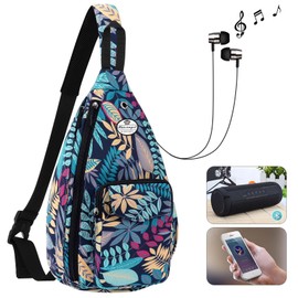 HUA ANGEL Stylish Chest Bag Crossbody Bag Lightweight Floral Pattern Backpack Women's Waterproof Small Sling Bag Chest Bag Shoulder Bag Women's with Bottle Compartment for Travel Sporty Hiking, Blue