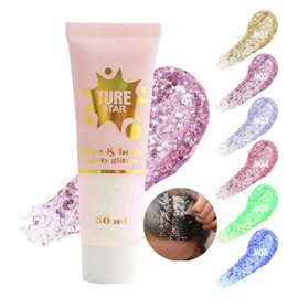 AONAT Body Glitter Gel 30 ml, Glitter Make-Up, Glitter Face, Glitter Make-Up, Long-Lasting Glitter Liquid Gel, for Face Hair Lips Nails Make-Up Cosmetics Festival Party