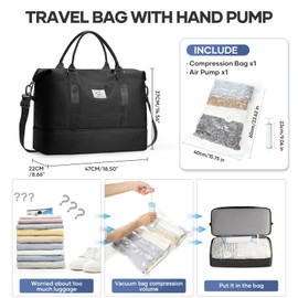 Travel Bag Women's Hand Luggage Bag Sports Bag Weekender Bag Swimming Bag Waterproof Travel Bag Duffle Bag Fitness Bag Training Bag Hospital Bag with Shoe Compartment, O2-black, Travel luggage