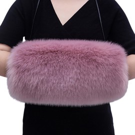 LVBOUSLTD Faux Fur Hand Muffs Winter Fuzzy Furry Plush Hand Warmer Elegant Luxury Warm Gloves for Bride Wedding Party (Dark Pink)