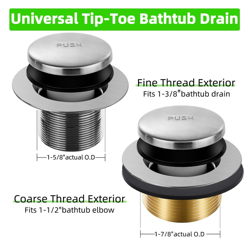 Brushed Nickel Bathtub Drain Tip-Toe Tub Trim Set with Two-Hole
