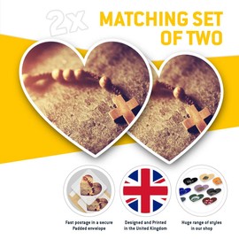 2 x 15cm Heart Stickers - Christian Religion Catholic Faith Cross Decals 44594