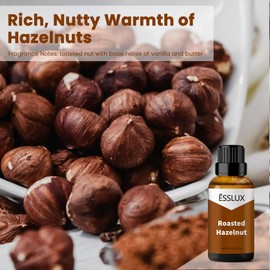 Roasted Hazelnut Fragrance Oil, ESSLUX Premium Aromatherapy Essential Scented Oils for Home for Diffuser, Massage, Soap, Candle Making Scents, Perfume, Humidifier, 30 ml