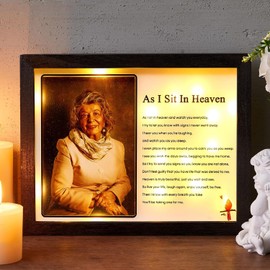 WOODEXPE Sympathy Gift LED Memorial Shadow Box Memorial Picture Frame for Loss of Loved One 4x6 Photo (As I Sit in Heaven Black)
